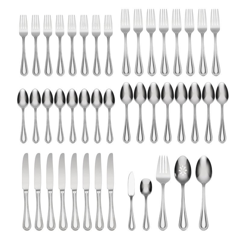 Oneida Silverware Set For 8, Countess 45-Piece Everyday Flatware Set with Serving Utensils, Service For 8, Bead Pearl, 18/0 Stainless Steel, Dishwasher Safe,Knives Spoons & Forks Set (Silver 45 Piece) - Image 2